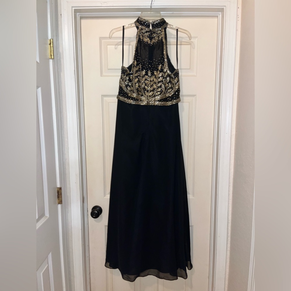 Vintage Black and Gold Beaded Long Formal Dress by Scala - Picture 5 of 13